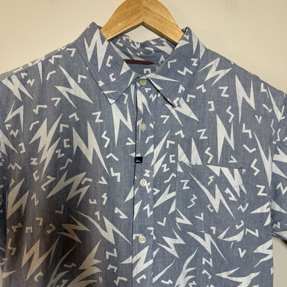 IM The Underachievers Shirt Men Large Blue Lightning Bolt Button Up Indie Cotton